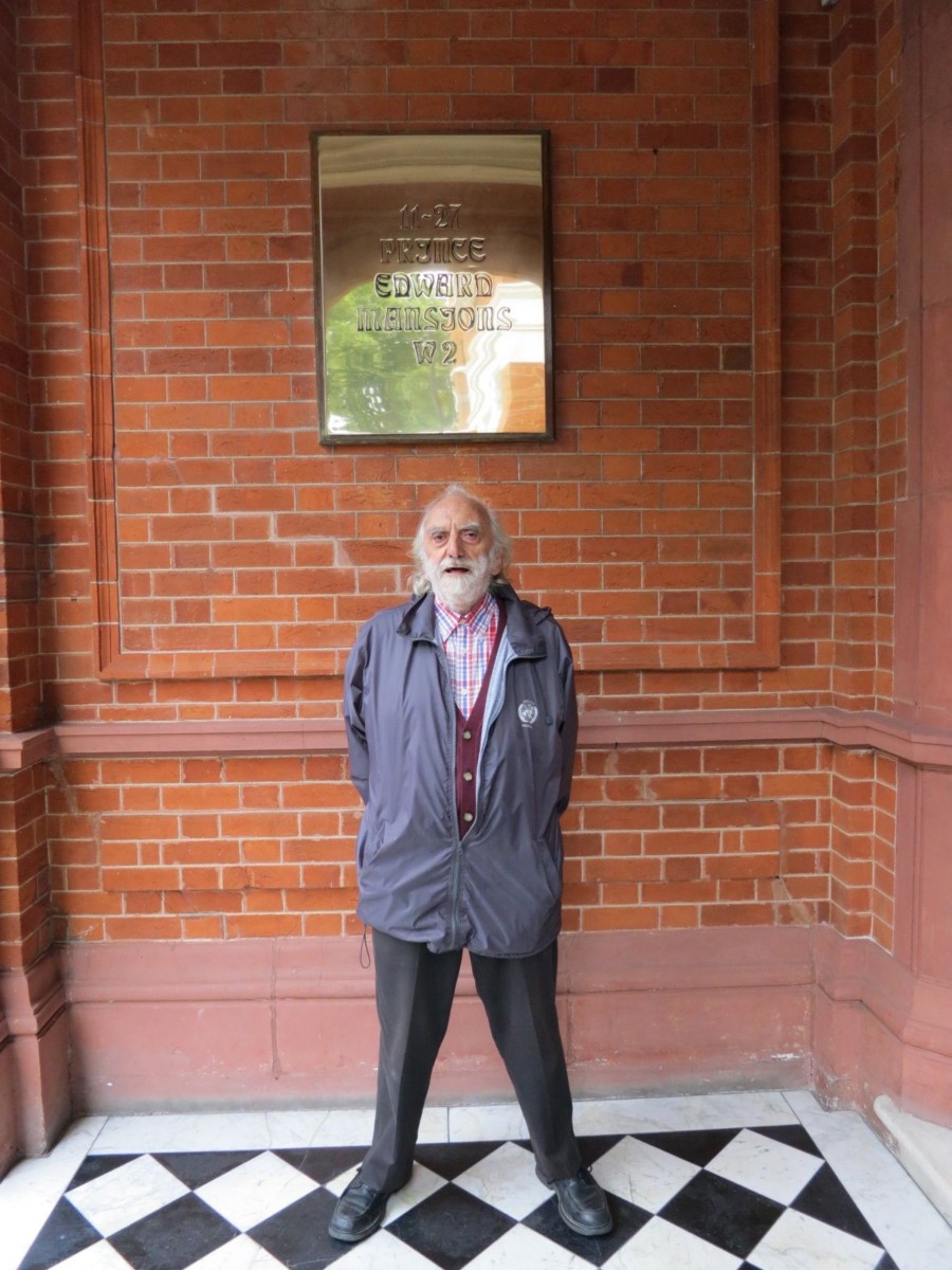 Carl Mollins outside Prince Edward Mansions, W2, in London's Bayswater area in 2013. Photo by Tracey Mollins